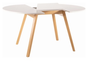 MASA DINING EXTENSIBILA OPERA, 102/144 CM, ALB/STEJAR, BLAT DIN PAL LAMINAT SI PICIOARE DIN LEMN, STIL MODERN - Img 7