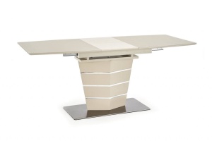 MASA DINING EXTENSIBILA SORENTO, BEJ MAT/CROM, 140/180 CM, BLAT DIN STICLA, MDF SI PICIOR DIN METAL, STIL MODERN - Img 7