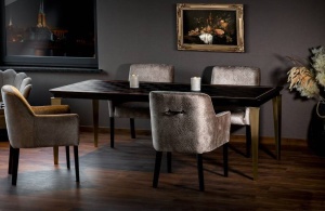 MASA DINING GAMBIT, 220 CM, NEGRU/AURIU MAT, BLAT DIN LEMN SI PICIOARE DIN METAL, STIL MODERN, ATR