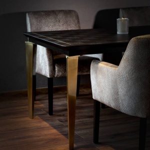 MASA DINING GAMBIT, 220 CM, NEGRU/AURIU MAT, BLAT DIN LEMN SI PICIOARE DIN METAL, STIL MODERN, ATR - Img 6