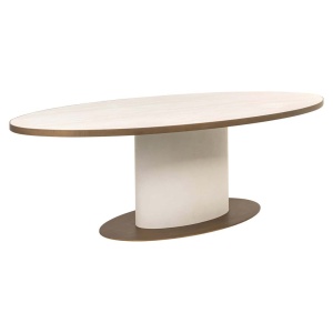 MASA DINING OVALA, TIVOLI 230CM, CERAMICA, METAL SI MDF, ALB/AURIU, RICHMOND INTERIORS