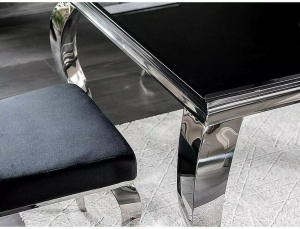 MASA DINING PRINCE, NEGRU/CROM, 180 CM, BLAT DIN STICLA SECURIZATA SI PICIOARE DIN METAL, STIL MODERN - Img 5