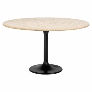 MASA DINING ROTUNDA HAMPTON, 140 CM, CREM/NEGRU, DIN TRAVERTIN SI METAL, RICHMOND INTERIORS