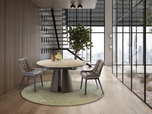 MASA DINING ROTUNDA, SAMARA 138CM, MDF SI METAL, DESIGN MODERN, SCHULLER