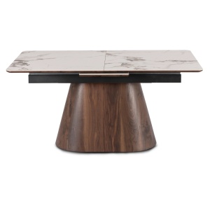 MASA EXTENSIBILA 160-200CM, ARTIM MEBLE, REALIZATA DIN METAL, LEMN SI MDF, MARMURA, CULOARE ALB/NUC, STIL MODERN - Img 2