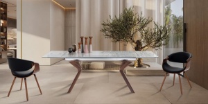 MASA EXTENSIBILA 160/240CM, BRAN, DIN LEMN MASIV SI STICLA, ARTIM GROUP SELECTION