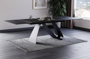 MASA EXTENSIBILA DIUNA SAHARA, 160/240 CM, EFECT DE MARMURA NEAGRA/NEGRU, DIN CERAMICA, STICLA SI METAL, STIL MODERN - Img 3