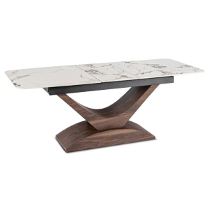 MASA EXTENSIBILA DOLCE, ARTIM MEBLE 160/200CM, BLAT DIN CERAMICA SI FURNIR, CULOARE MARMURA ALBA/NUC, STIL MODERN