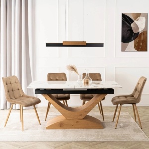 MASA EXTENSIBILA DOLCE, ARTIM MEBLE 160/200CM, BLAT DIN CERAMICA SI FURNIR, CULOARE MARMURA ALBA/STEJAR, STIL MODERN - Img 4