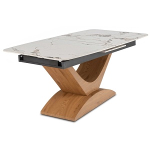 MASA EXTENSIBILA DOLCE, ARTIM MEBLE 160/200CM, BLAT DIN CERAMICA SI FURNIR, CULOARE MARMURA ALBA/STEJAR, STIL MODERN - Img 9
