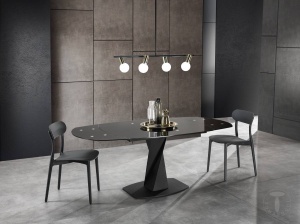 MASA EXTENSIBILA ELEGANTA 105-165CM, TWISTED, COD 3857, STIL MODERN, REALIZATA DIN METAL SI STICLA - Img 5