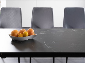 MASA EXTENSIBILA METROPOL, 120/180 CM, EFECT DE MARMURA NEAGRA/NEGRU MAT, DIN STICLA SECURIZATA, CERAMICA SI METAL, STIL MODERN - Img 4