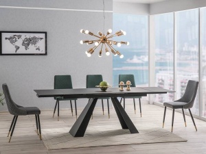 MASA EXTENSIBILA SALVADORE, NEGRU MAT, 120/180 CM, BLAT DIN STICLA SECURIZATA SI PICIOARE DIN METAL, STIL MODERN - Img 1