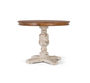 MASA ROTUNDA 100CM, ALB ANTICHIZAT, LEMN MASIV DE MANGO, STIL CLASIC GINER Y COLOMER