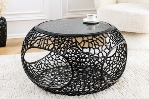 MASUTA DE CAFEA 40CM, SPIN, METAL SI BLAT DIN STICLA, NEGRU/TRANSPARENT