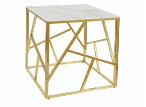MASUTA DE CAFEA ESCADA B II, 55 CM, EFECT DE MARMURA ALBA/AURIU, BLAT DIN STICLA SECURIZATA SI CADRU DIN METAL, STIL MODERN - Img 1