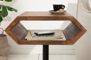MASUTA DE CAFEA, HEXAGON, COD 38916, METAL SI LEMN MASIV, DESIGN VINTAGE - Img 2