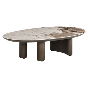 MASUTA DE CAFEA LANGFORD, 214219, CONFECTIONATA DIN LEMN MASIV DE STEJAR, LEMN RECICLAT, CERAMICA SI MDF, MARO SI BEJ, STIL MODERN - Img 2