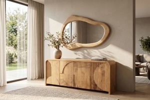 OGLINDA DE PERETE, ORGANIC 130CM, REALIZATA DIN LEMN DE MANGO, CULOARE CREM, VERTICAL/ORIZONTAL, ARTIM GROUP