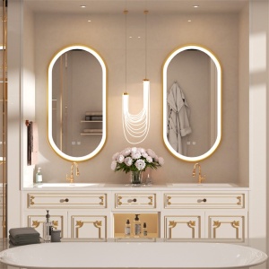 Oglindă LED OVL 50x100cm Brush Gold - Img 3