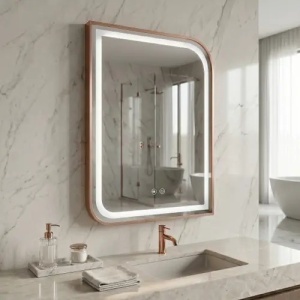 OGLINDA PENTRU BAIE, CU LED, ZONE 70X50 CM, AURIU ROSE PERIAT, CALITATE SUPERIOARA