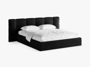 PAT TAPITAT ERIC, 180X200, NEGRU, CU TAPITERIE DIN CATIFEA VELVET CAZINO, MICADONI