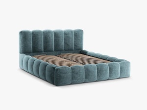 PAT TAPITAT LUPINE, 160X200, ALBASTRU JEANS, SOMIERA RABATABILA, CU TAPITERIE DIN TEXTIL CHENILLE LORIS, MICADONI - Img 2
