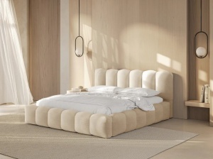 PAT TAPITAT LUPINE, 160X200, BEJ, SOMIERA RABATABILA, CU TAPITERIE DIN TEXTIL BOUCLE BALOO, MICADONI