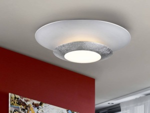 PLAFONIERA HOLE, 42 CM, ALB MAT/CROM/OPAL, DIN METAL SI ACRIL, STIL MODERN