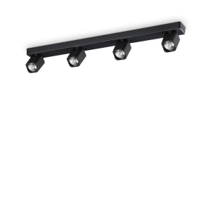 PLAFONIERA RUDY PL4 SQUARE, NEGRU, DIN ALUMINIU, STIL MODERN