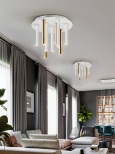 PLAFONIERA VARAS, 42CM, ALB MAT/AURIU/OPAL, DIN METAL SI ACRIL, STIL MODERN