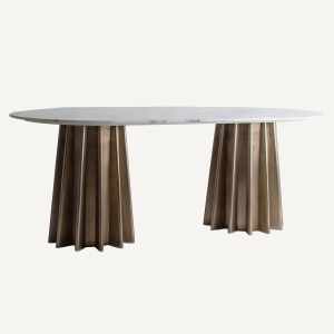 PROMOTIE!!!!! MASA DINING LEZEY, ALBA/AURIE DIN MARMURA SI OTEL 200CM, STIL MODERN, VICAL HOME - Img 3