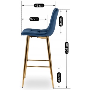 SCAUN BAR, ARTIM MEBLE, REALIZAT DIN CATIFEA SI METAL, CULOARE ALBASTRU/AURIU, STIL MODERN - Img 2