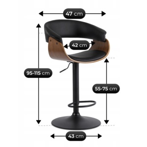 SCAUN BAR ROTATIV, ARTIM MEBLE, REALIZAT DIN PIELE ECO, FURNIR SI METAL, CULOARE NUC/NEGRU, STIL MODERN - Img 3