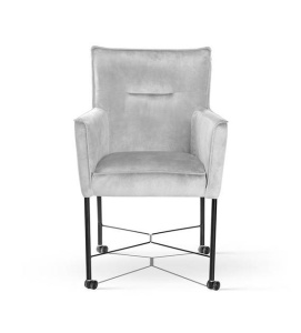 SCAUN CU ROTI CORVUS WHEELS, GRI/NEGRU, TAPITERIE DIN CATIFEA SI PICIOARE DIN METAL, STIL MODERN, ATR - Img 3