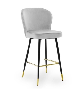 SCAUN DE BAR AINE, 60 CM, GRI/NEGRU/AURIU, TAPITERIE DIN CATIFEA SI PICIOARE DIN METAL, STIL MODERN