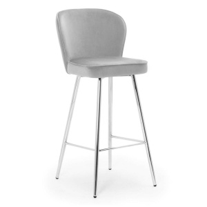 SCAUN DE BAR AINE, 70 CM, GRI/CROM, TAPITERIE DIN CATIFEA SI PICIOARE DIN METAL, STIL MODERN