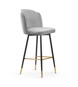 SCAUN DE BAR BEETLE, 60 CM, GRI/NEGRU/AURIU, TAPITERIE DIN CATIFEA SI PICIOARE DIN METAL, STIL MODERN
