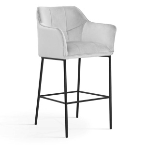 SCAUN DE BAR BOSTON, 70 CM, GRI/NEGRU, TAPITERIE DIN CATIFEA SI PICIOARE DIN METAL, STIL MODERN