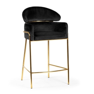SCAUN DE BAR BREDA, 60 CM, NEGRU/AURIU, TAPITERIE DIN CATIFEA SI PICIOARE DIN METAL, STIL MODERN, ATR - Img 1