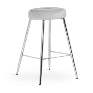 SCAUN DE BAR CONSU, 60 CM, GRI/CROM, TAPITERIE DIN CATIFEA SI PICIOARE DIN METAL, STIL MODERN