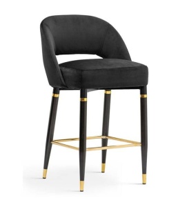 SCAUN DE BAR DIVA, 60 CM, NEGRU/AURIU/NEGRU, TAPITERIE DIN CATIFEA SI PICIOARE DIN METAL, STIL MODERN, ATR