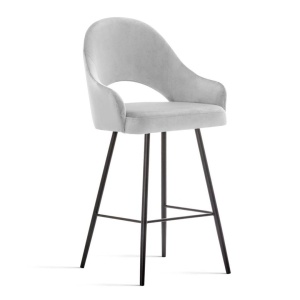 SCAUN DE BAR GODA, 60 CM, GRI/NEGRU, TAPITERIE DIN CATIFEA SI PICIOARE DIN METAL, STIL MODERN