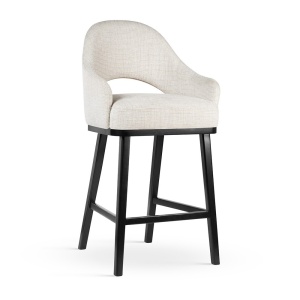 SCAUN DE BAR, GODA SUPREME WOOD M 60 CM, CREM/NEGRU, TAPITERIE DIN TEXTIL, SPUMA, ARCURI SI LEMN, STIL MODERN