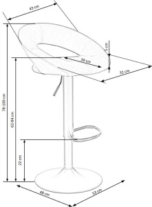SCAUN DE BAR H102, ALBASTRU/NEGRU, TAPITERIE DIN CATIFEA SI PICIOARE DIN METAL, STIL MODERN - Img 6