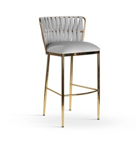 SCAUN DE BAR HORDIA, 60 CM, GRI/AURIU, TAPITERIE DIN CATIFEA SI PICIOARE DIN METAL, STIL MODERN