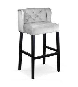 SCAUN DE BAR MANCHESTER, 70 CM, GRI/NEGRU, TAPITERIE DIN CATIFEA SI PICIOARE DIN LEMN DE FAG, STIL MODERN