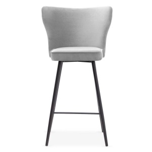 SCAUN DE BAR MODENA, 70 CM, GRI/NEGRU, TAPITERIE DIN CATIFEA SI PICIOARE DIN METAL, STIL MODERN