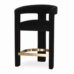 SCAUN DE BAR, NUBI M 60 CM, NEGRU/AURIU, TAPITERIE DIN TEXTIL, SPUMA, ARCURI, LEMN DE FAG SI METAL, STIL MODERN