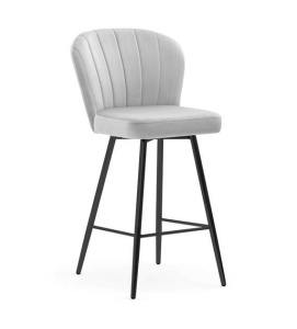 SCAUN DE BAR PIVOTANT SHELLY, 60 CM, GRI/NEGRU, TAPITERIE DIN CATIFEA SI PICIOARE DIN METAL, STIL MODERN